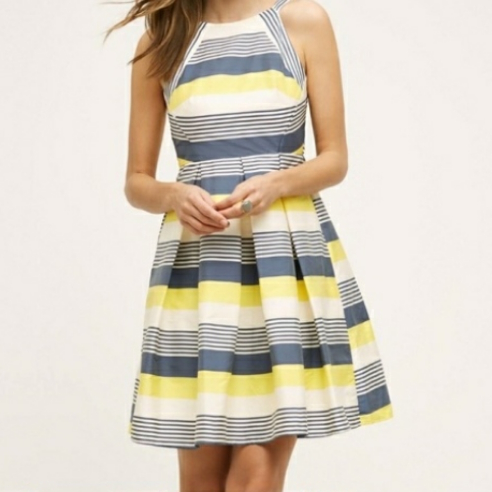 Eva Franco Cutout Back Dress - Blue, Yellow Stri